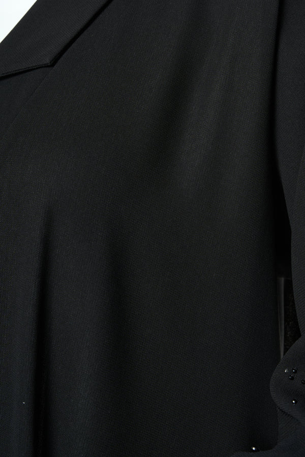 Black Shafa Crepe Abaya with Beaded Sleeve Detail
