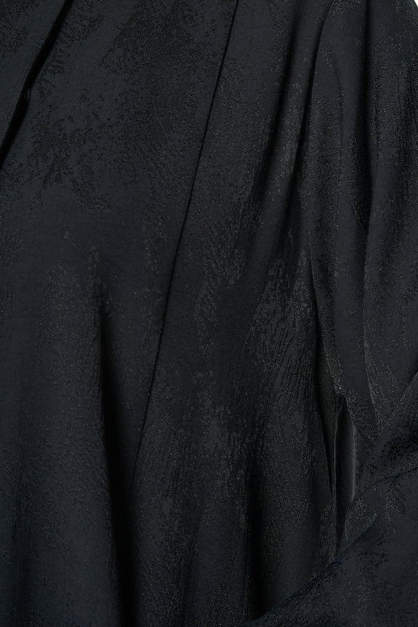 Black Fiona Jacquard Abaya with Beaded Tassel Accents