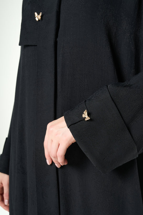 Black Fiona Jacquard Abaya with Butterfly Accent Buttons