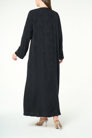 Black Fiona Jacquard Abaya with Butterfly Accent Buttons