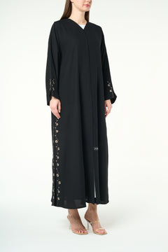 Black Imperial Crepe, Side and Sleeve Embroidery Detail