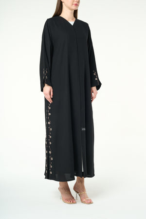 Black Imperial Crepe, Side and Sleeve Embroidery Detail