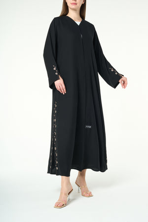 Black Imperial Crepe, Side and Sleeve Embroidery Detail