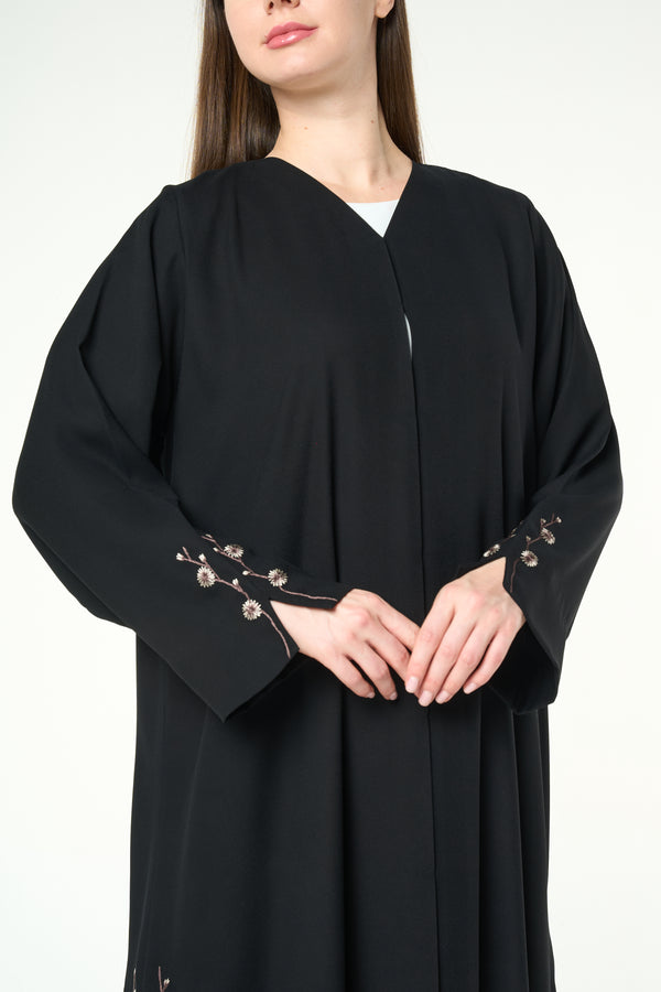 Black Imperial Crepe, Side and Sleeve Embroidery Detail