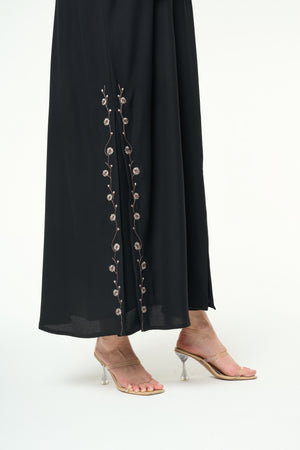 Black Imperial Crepe, Side and Sleeve Embroidery Detail