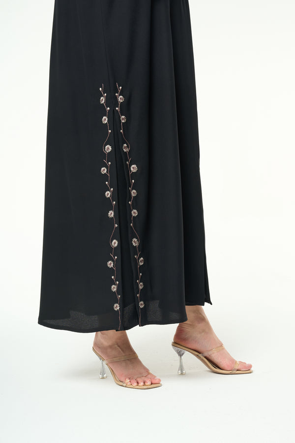 Black Imperial Crepe, Side and Sleeve Embroidery Detail
