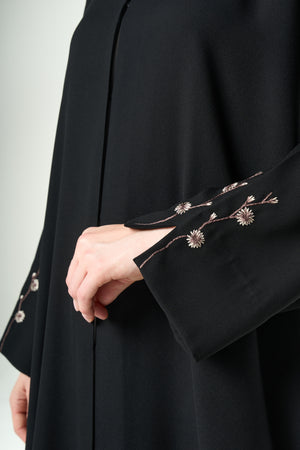 Black Imperial Crepe, Side and Sleeve Embroidery Detail