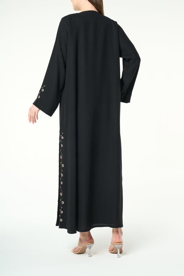Black Imperial Crepe, Side and Sleeve Embroidery Detail