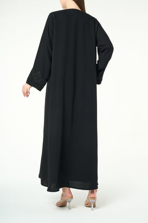 Black Layan Crepe Abaya with Mountain-Inspired Embroidery