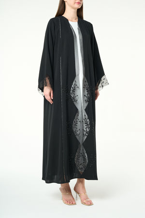 Black Royal Nada Abaya with Front Beadwork Detail