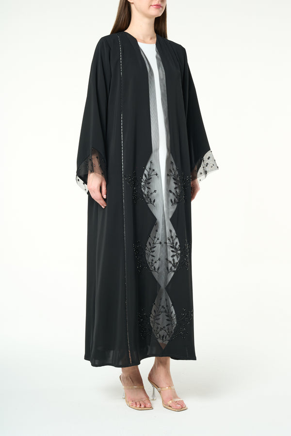 Black Royal Nada Abaya with Front Beadwork Detail