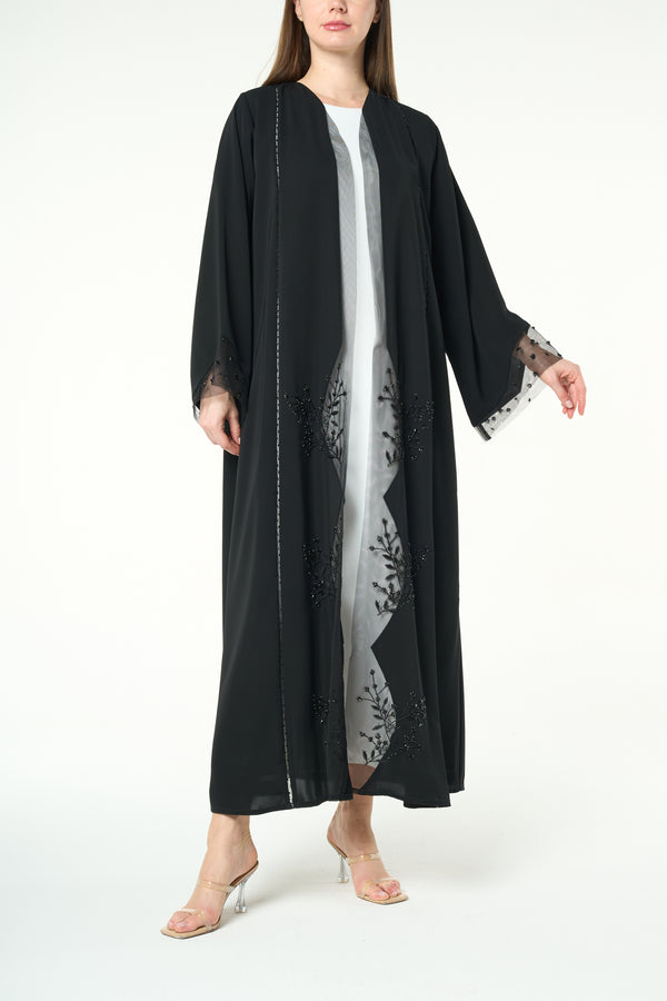 Black Royal Nada Abaya with Front Beadwork Detail