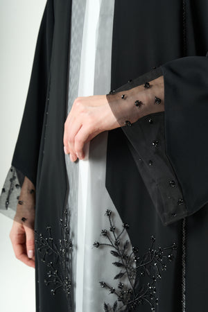 Black Royal Nada Abaya with Front Beadwork Detail