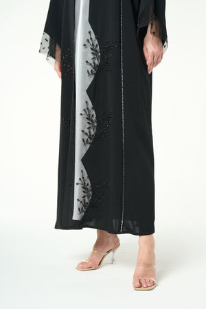 Black Royal Nada Abaya with Front Beadwork Detail
