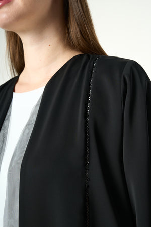 Black Royal Nada Custom Abaya, Front and Sleeve Beadwork