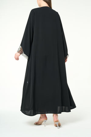 Black Royal Nada Custom Abaya, Front and Sleeve Beadwork
