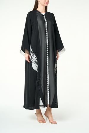 Black Royal Nada Custom Abaya, Side Beadwork Panels