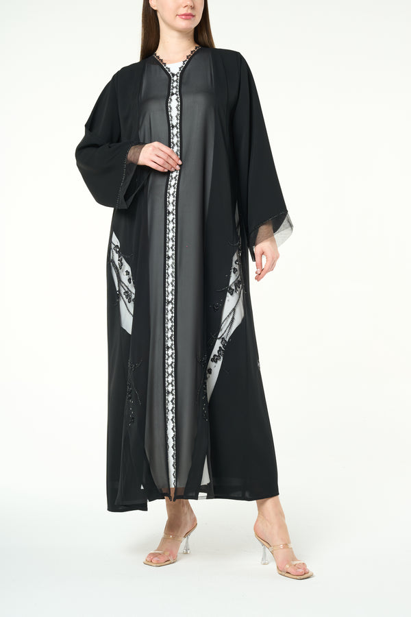 Black Royal Nada Abaya with Front Beadwork Detail