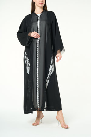 Black Royal Nada Custom Abaya, Side Beadwork Panels