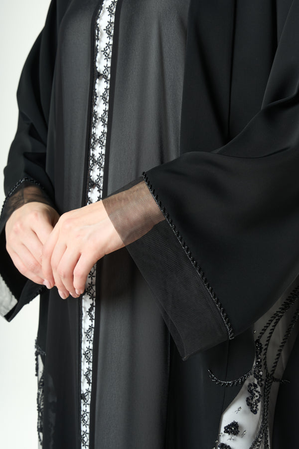 Black Royal Nada Custom Abaya, Side Beadwork Panels