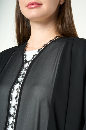 Black Royal Nada Abaya with Front Beadwork Detail