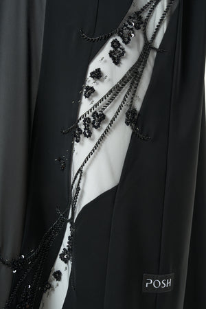 Black Royal Nada Custom Abaya, Side Beadwork Panels