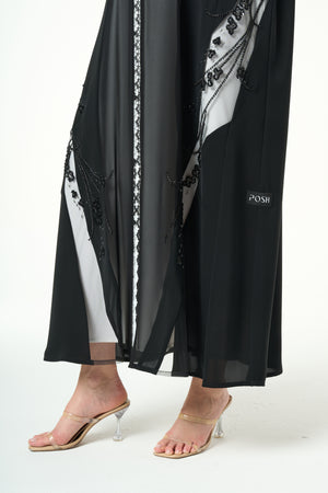 Black Royal Nada Custom Abaya, Side Beadwork Panels