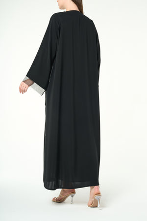 Black Royal Nada Abaya with Front Beadwork Detail
