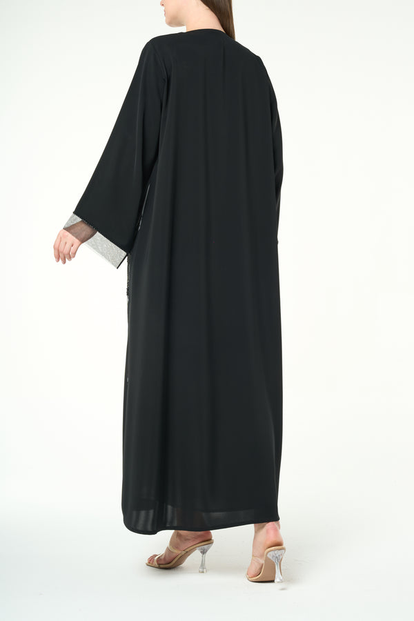 Black Royal Nada Abaya with Front Beadwork Detail