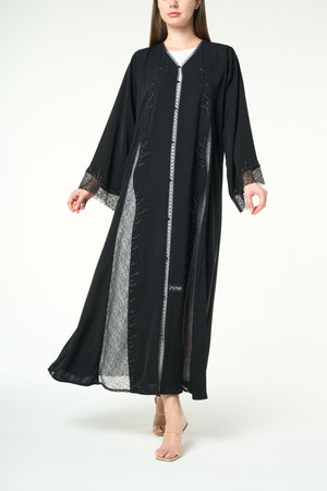 Black Royal Nada Abaya with Leaf Beadwork