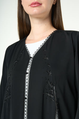 Black Royal Nada Abaya with Leaf Beadwork