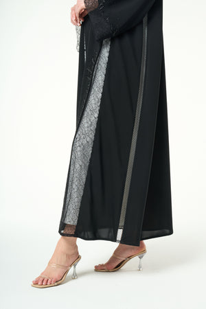 Black Royal Nada Abaya with Leaf Beadwork