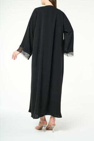 Black Royal Nada Abaya with Leaf Beadwork