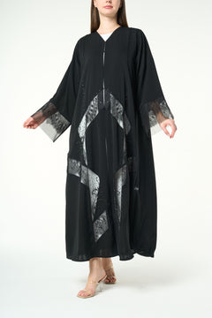 Black Royal Nada Abaya with Lace and Beadwork