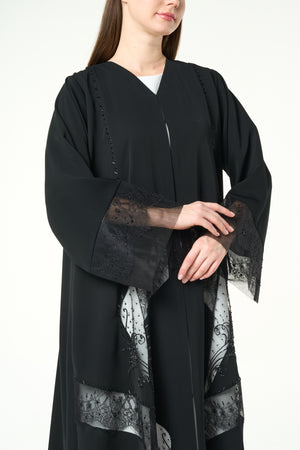 Black Royal Nada Abaya with Lace and Beadwork