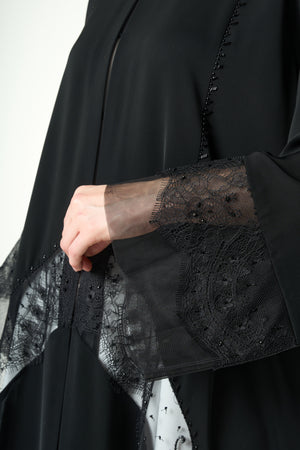 Black Royal Nada Abaya with Lace and Beadwork