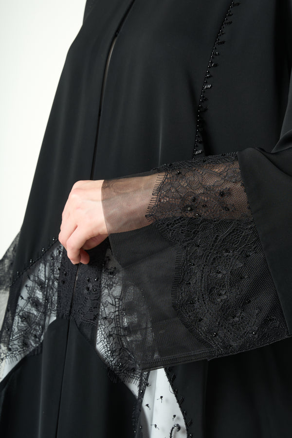 Black Royal Nada Abaya with Lace and Beadwork