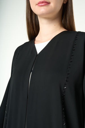 Black Royal Nada Abaya with Lace and Beadwork