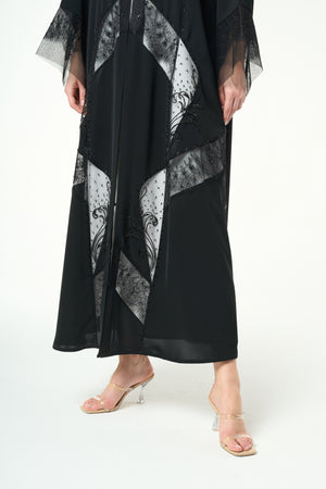Black Royal Nada Abaya with Lace and Beadwork
