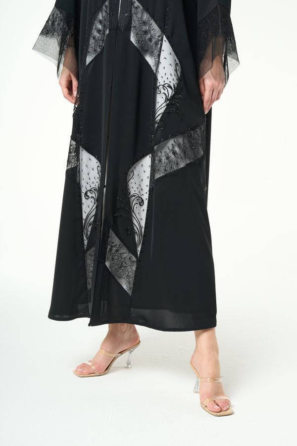 Black Royal Nada Abaya with Lace and Beadwork