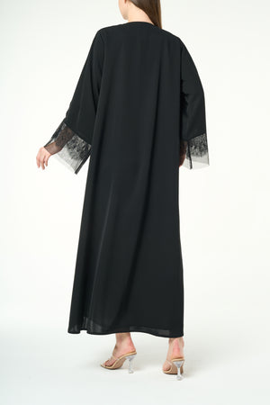 Black Royal Nada Abaya with Lace and Beadwork