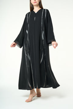 Black Royal Nada Abaya with Embellished Flow Lines