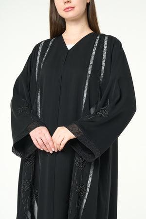 Black Royal Nada Abaya with Embellished Flow Lines