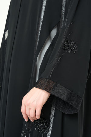 Black Royal Nada Abaya with Embellished Flow Lines