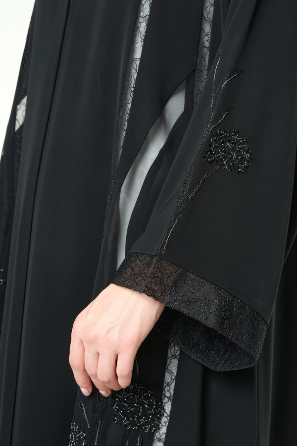 Black Royal Nada Abaya with Embellished Flow Lines