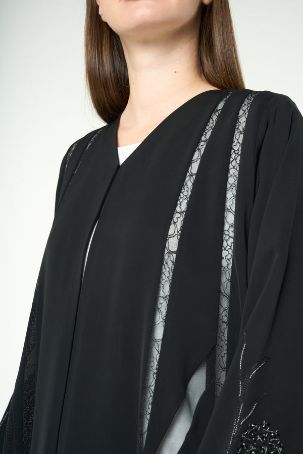 Black Royal Nada Abaya with Embellished Flow Lines