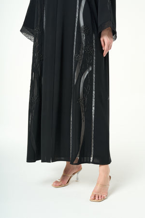 Black Royal Nada Abaya with Embellished Flow Lines