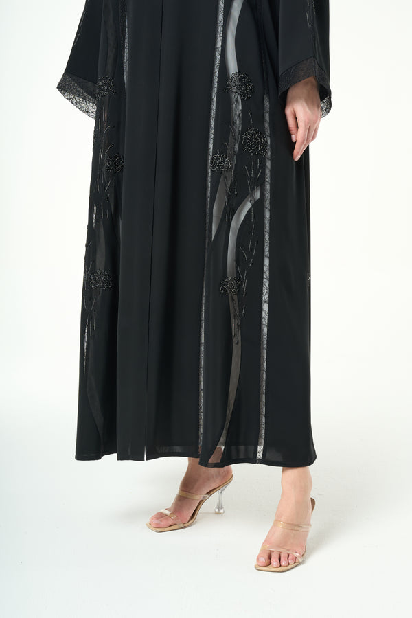 Black Royal Nada Abaya with Embellished Flow Lines