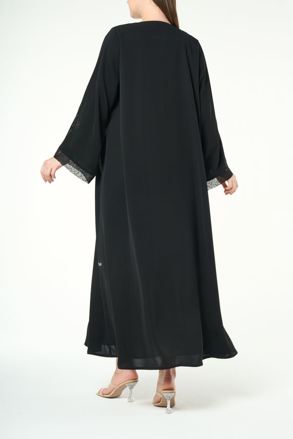 Black Royal Nada Abaya with Embellished Flow Lines