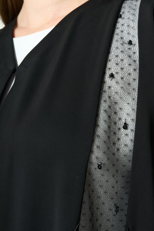 Black Royal Nada Custom Abaya, Front and Side Beadwork